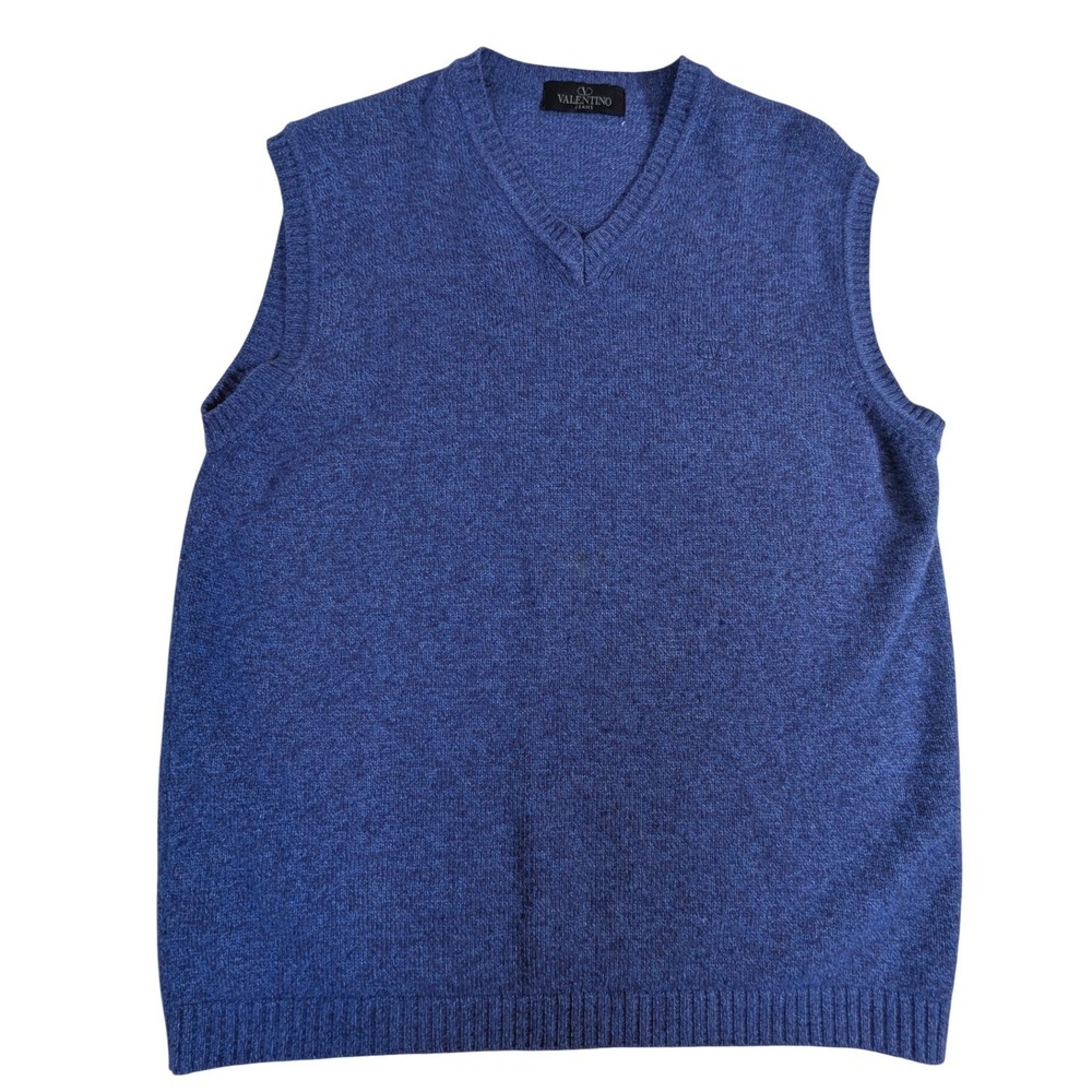 Vintage Valentino Jeans Sweater Vest L Blue Wool Cashmere Angora Italy READ‎